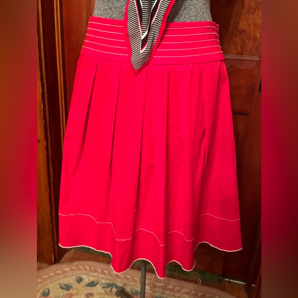 Speechless Y2K Cherry Red Pleated Mid Skirt with White Stitching, size 11
